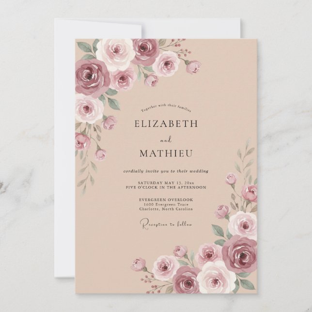 Invitación Boda Flor de Rosa Malva (Anverso)
