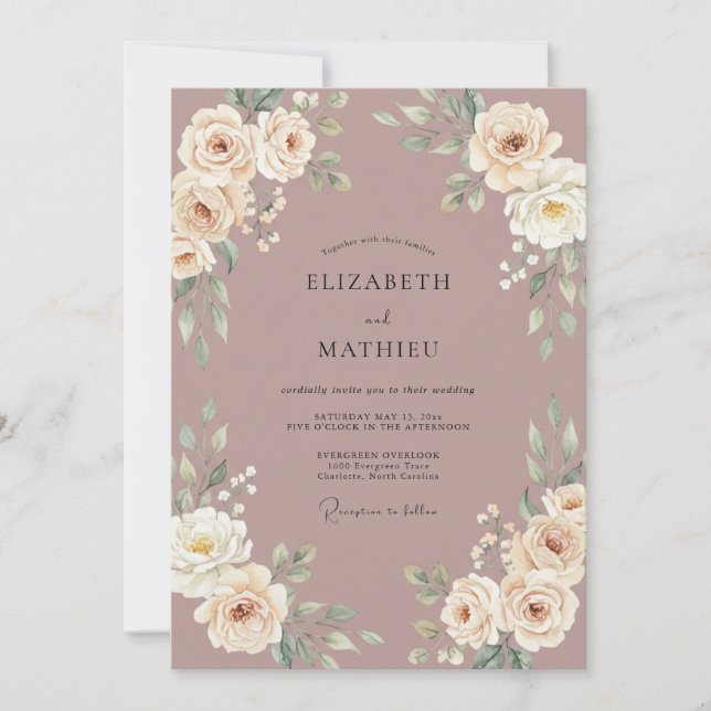 Invitación Boda Flor de Rosa Malva (Anverso)