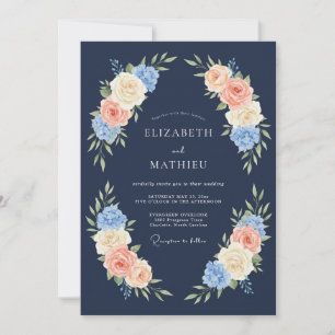 Invitación Boda Flor de Rosa Naval Rubor