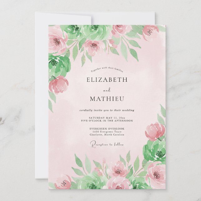 Invitación Boda Flor de Rosa Pastel (Anverso)