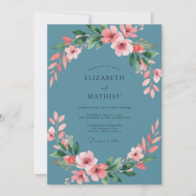 Invitación Boda Flor de Rosa Pizarra (Anverso)