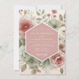 Invitación Boda Flor de Rosa Polvorienta Pintada