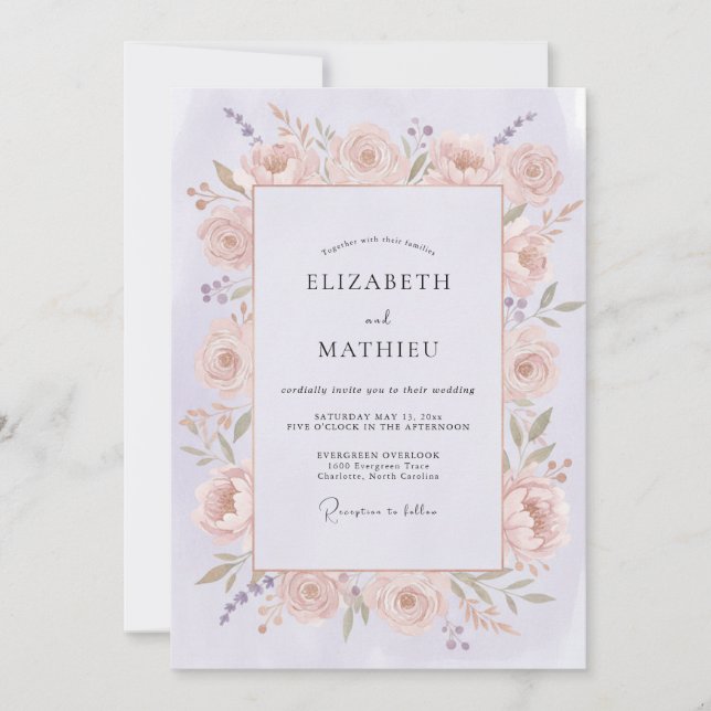 Invitación Boda Flor de Rosa Romántica (Anverso)