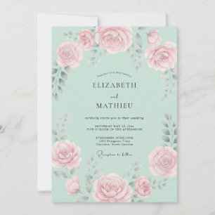 Invitación Boda Flor de Rosa Rosa Menta