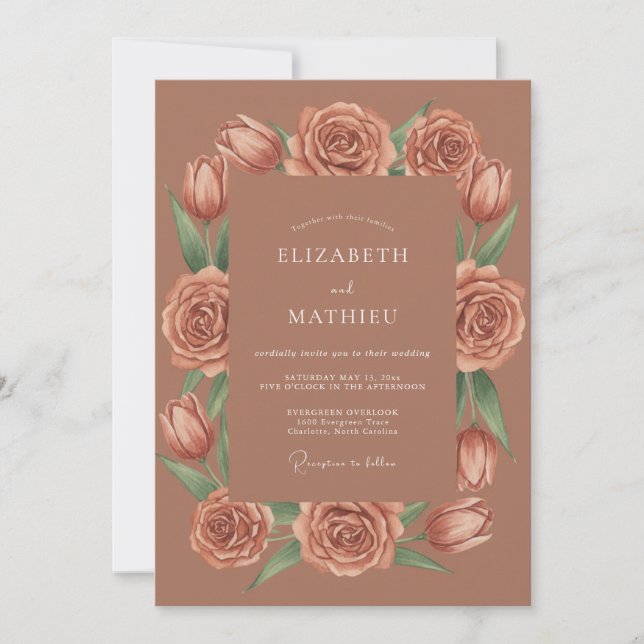 Invitación Boda Flor de Rosa Terracota (Anverso)