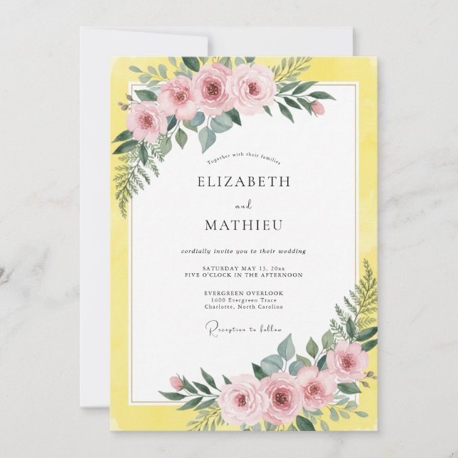 Invitación Boda Flor de Rosa y Limón (Anverso)