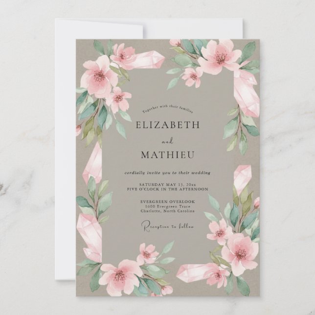 Invitación Boda Flor de Rubor Beige (Anverso)