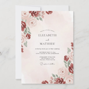 Invitación Boda Flor de Rubor Carmesí