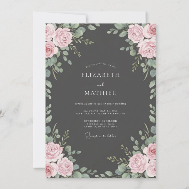 Invitación Boda Flor de Rubor de Carbón (Anverso)