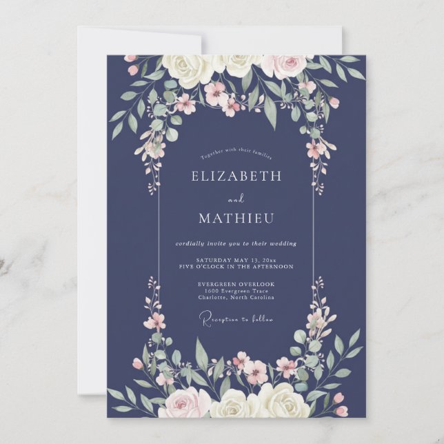 Invitación Boda Flor de Rubor de Medianoche (Anverso)
