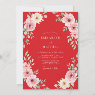 Invitación Boda Flor de Rubor Escarlata