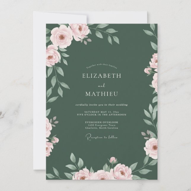 Invitación Boda Flor de Rubor Esmeralda (Anverso)