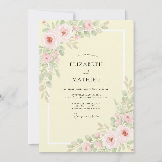 Invitación Boda Flor de Rubor Mantequilla (Anverso)