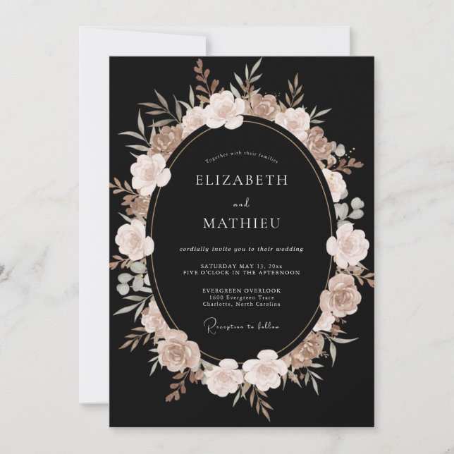 Invitación Boda Flor de Rubor Negro (Anverso)