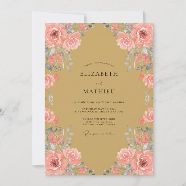 Invitación Boda Flor de Rubor Ocre (Anverso)