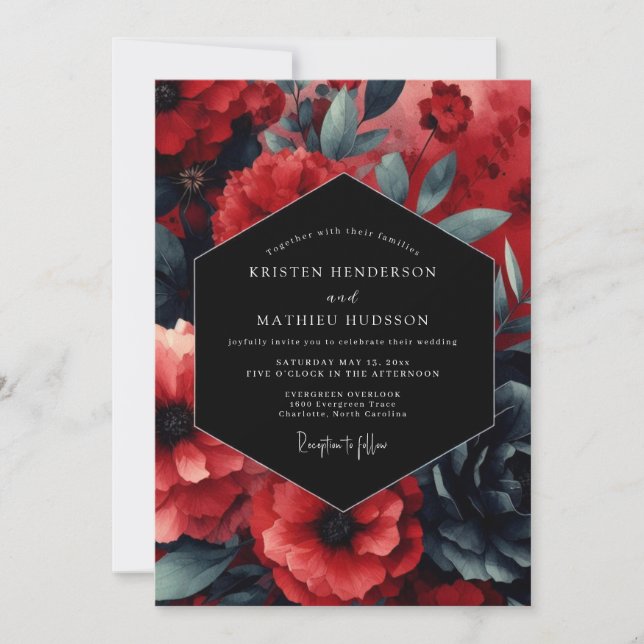 Invitación Boda Flor de Ruby Nocturna (Anverso)