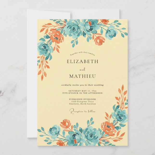 Invitación Boda Flor de Rust Aqua (Anverso)
