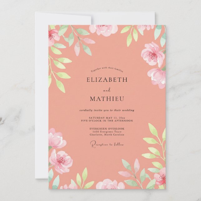 Invitación Boda Flor de Salmón (Anverso)
