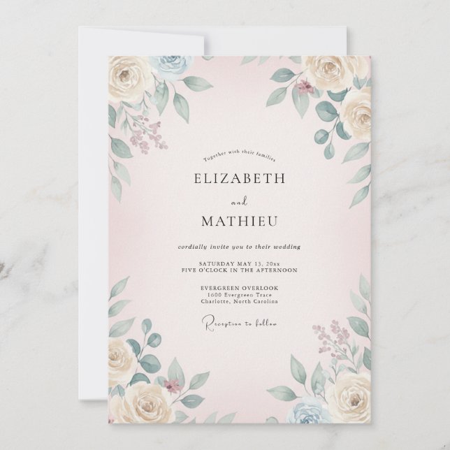 Invitación Boda Flor de Salvia Rosada (Anverso)