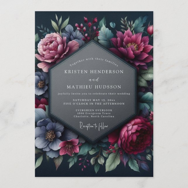 Invitación Boda Flor de Saúco Slate (Anverso)