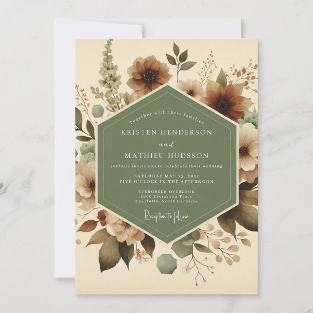 Invitación Boda Flor de Sepia Salvia (Anverso)