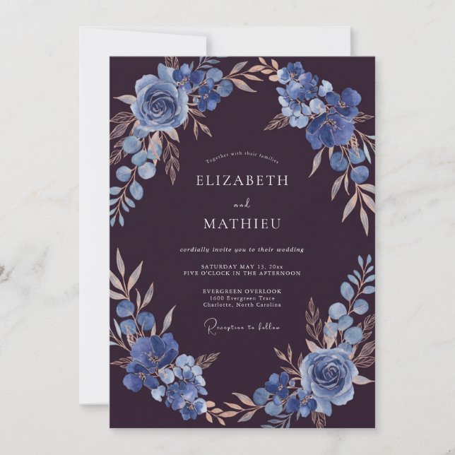 Invitación Boda Flor de Slate Berenjena (Anverso)