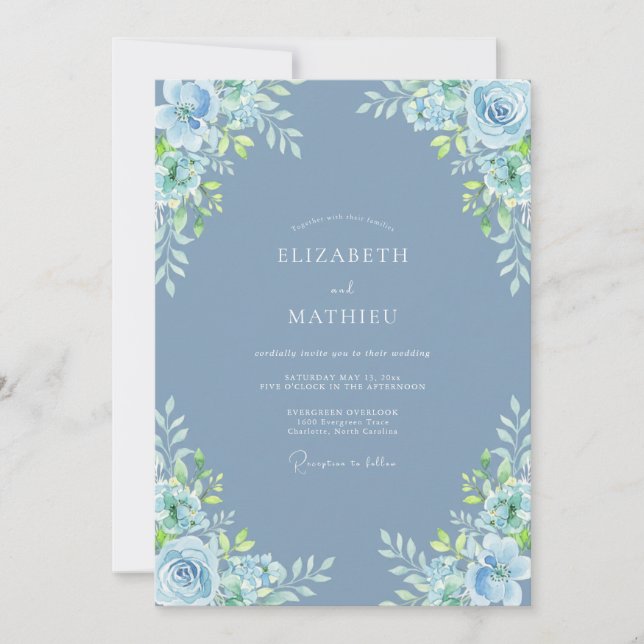 Invitación Boda Flor de Slate Blue Verdant (Anverso)