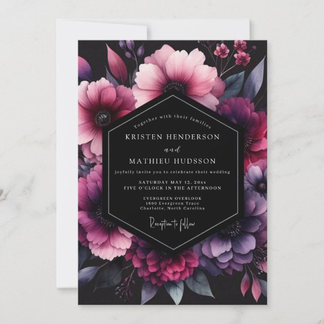 Invitación Boda Flor de Sombra Magenta (Anverso)