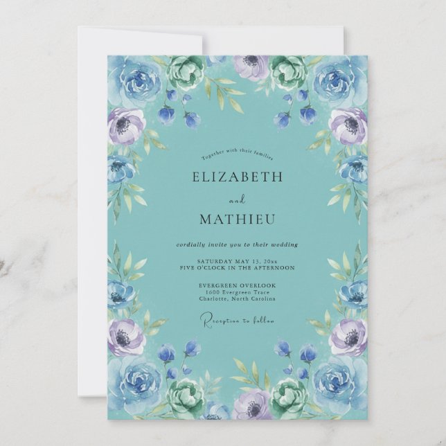 Invitación Boda Flor de Susurro Turquesa (Anverso)