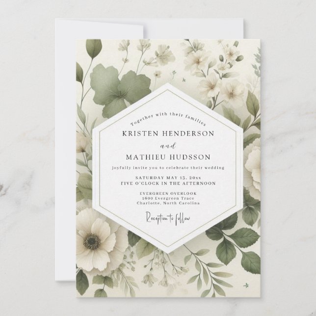 Invitación Boda Flor de Sutil de Salvia (Anverso)