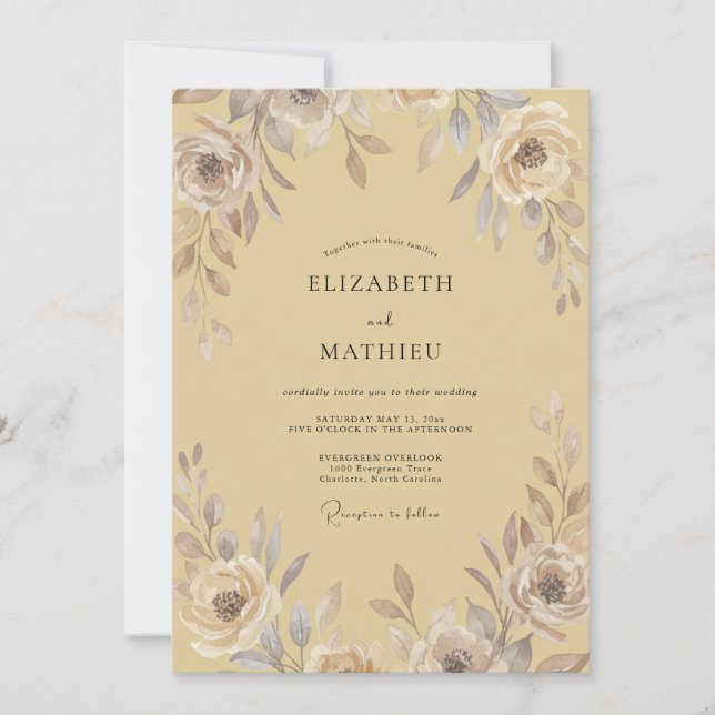 Invitación Boda Flor de Taupe Dorado (Anverso)