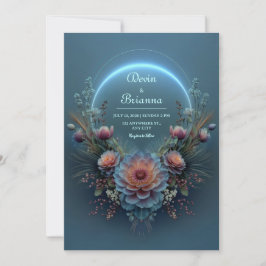 Invitación Boda Flor de Té Azul Luminoso de Halo Medianoche