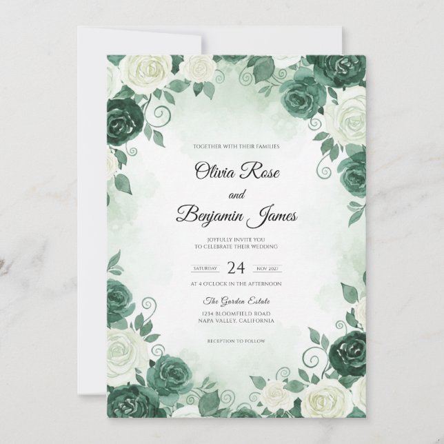 Invitación Boda Flor de Té Azul Profundo (Anverso)