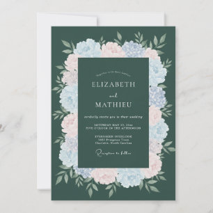 Invitación Boda Flor de Té Azul Profundo