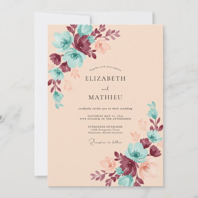 Invitación Boda Flor de Té Champán (Anverso)