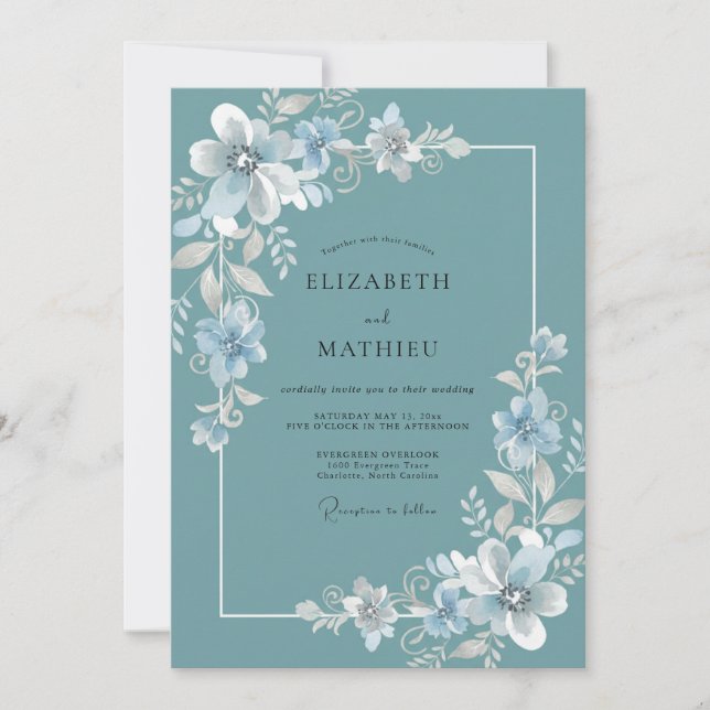 Invitación Boda Flor de Té de Acero (Anverso)