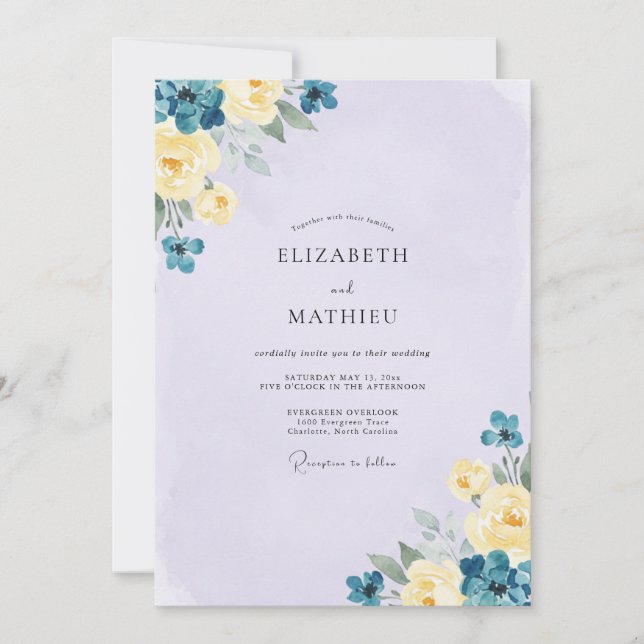 Invitación Boda Flor de Teal Periwinkle (Anverso)