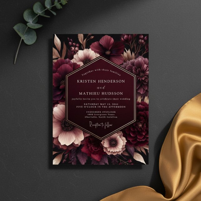 Invitación Boda Flor de Terciopelo Borgoña (Subido por el creador)