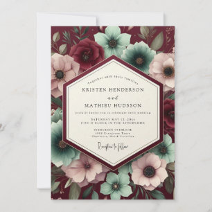Invitación Boda Flor de Terciopelo Borgoña