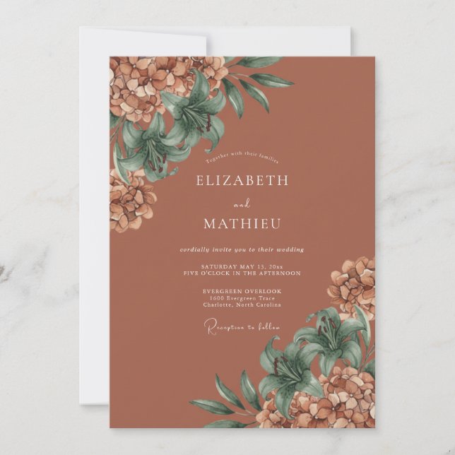 Invitación Boda Flor de Terracota (Anverso)