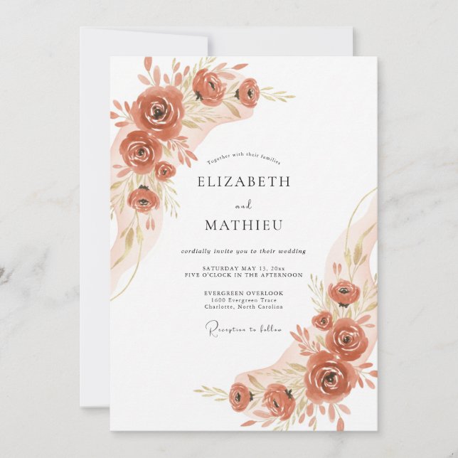 Invitación Boda Flor de Terracota Cálida (Anverso)