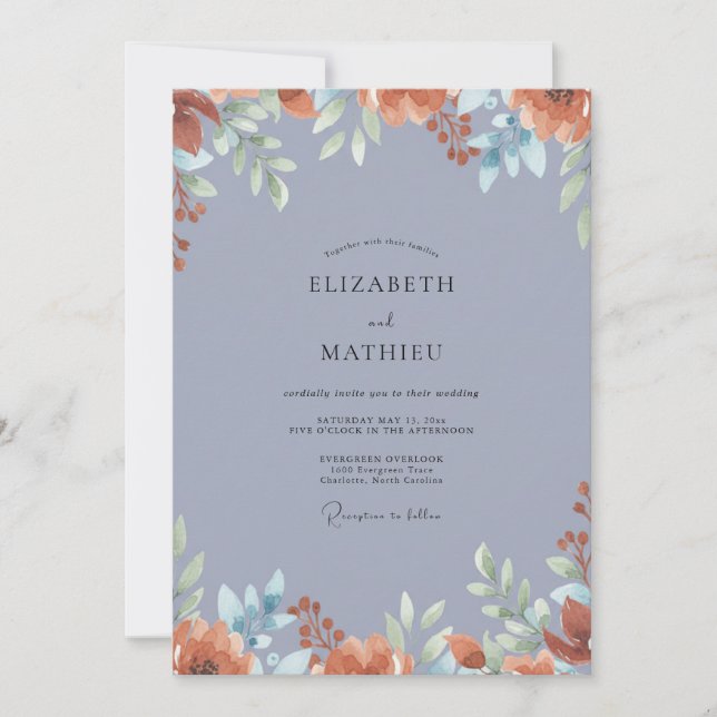 Invitación Boda Flor de Terracota Periwinkle (Anverso)