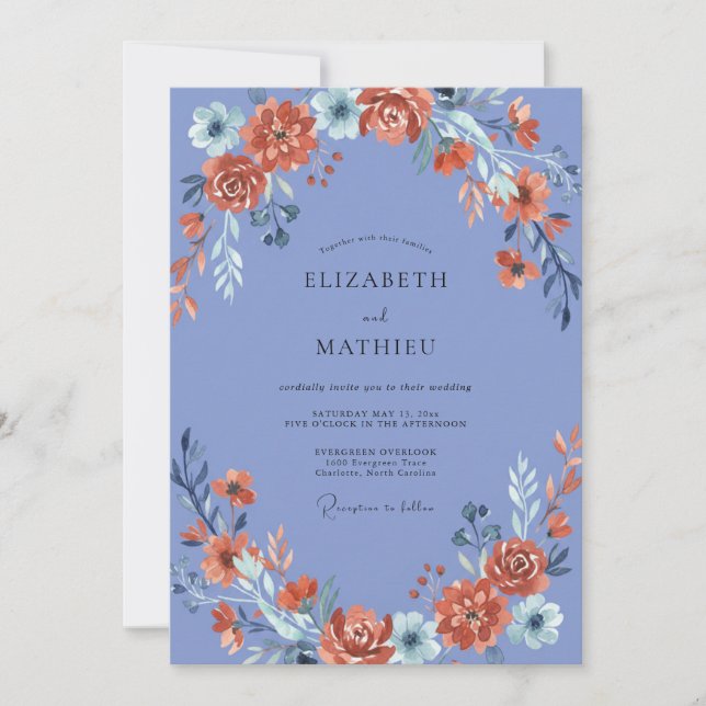 Invitación Boda Flor de Terracota Periwinkle (Anverso)