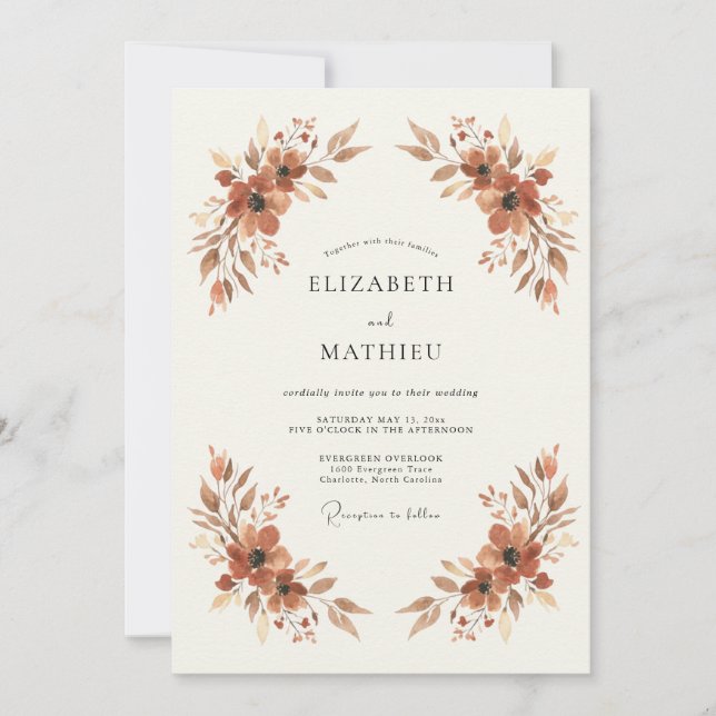 Invitación Boda Flor de Terracota Pintada (Anverso)