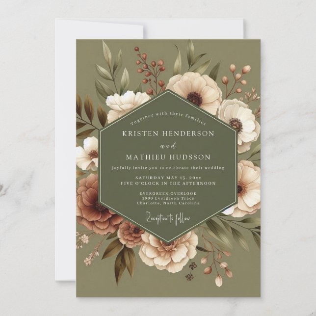 Invitación Boda Flor de Terracota Salvia (Anverso)