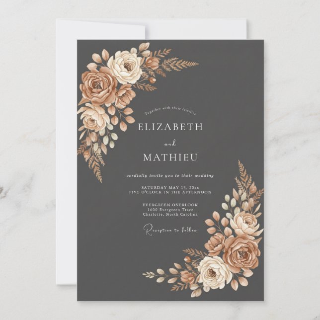 Invitación Boda Flor de Terracota Terrosa (Anverso)