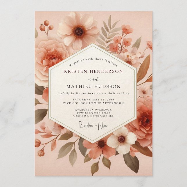 Invitación Boda Flor de Tierra de Terracota (Anverso)