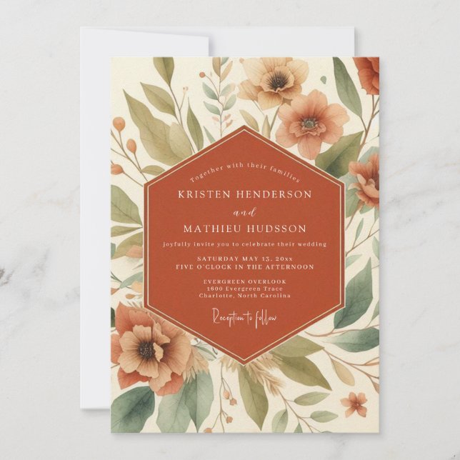 Invitación Boda Flor de Tierra de Terracota (Anverso)