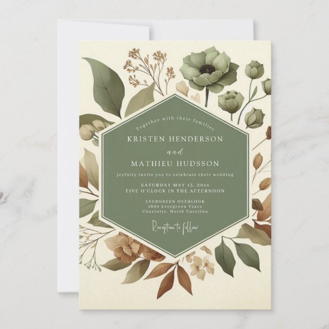 Invitación Boda Flor de Tierra Salvia (Anverso)