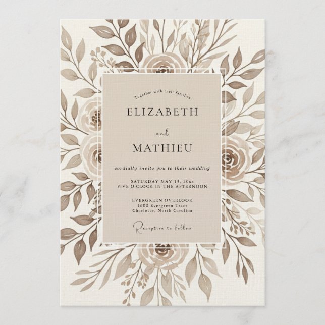 Invitación Boda Flor de Tierra Tostada (Anverso)